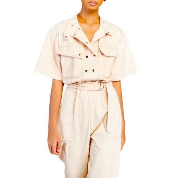Magali Pascal x Anthropologie Dylan Lg Pink Beige Utility Jumpsuit Coveralls - Picture 8 of 15